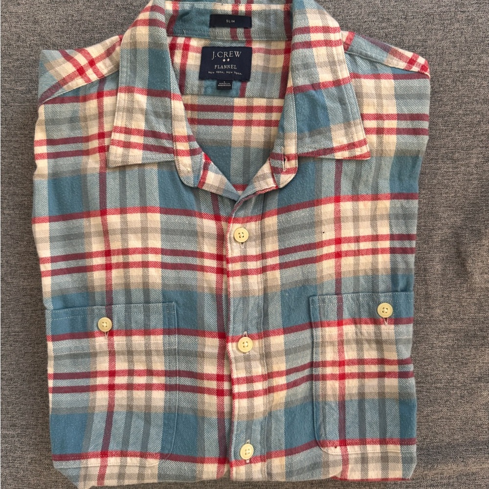 J. Crew Blue and Red Plaid Casual Button Down Shirt